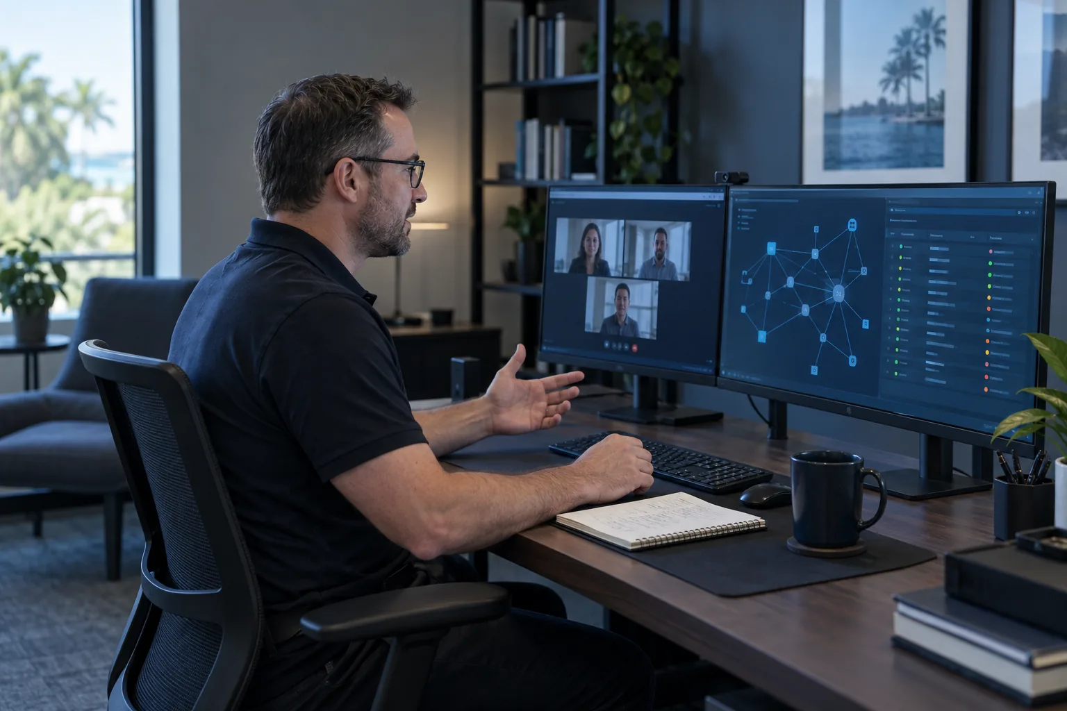 Rhenium Security engineer on a remote support session reviewing a client network